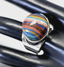Sterling Silver Rainbow Calsilica Ring Ring weighs 10.0 Grams Size 10