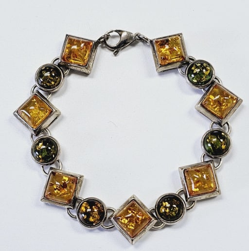 Sterling Silver Multi-Color Amber Link Bracelet Bracelet weighs 22.6 Grams (1 of 6)