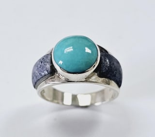 Sterling Silver Turquoise and Lapis Lazuli Ring Size 9  Ring Weighs 8.1 Grams