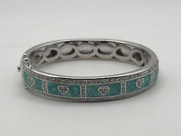 Lauren G Adams Silver Tone Enamel Bangle Bracelet Measures 5"