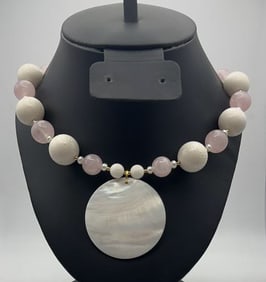 Lee Sands Rose Quartz and White Coral Necklace Necklace Measures 22"