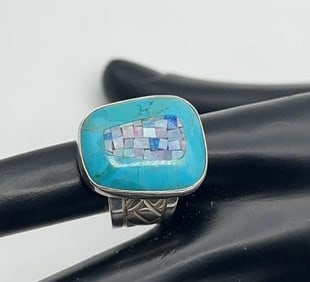 Jay King Sterling Silver Turquoise and Opal ring Size 8.5  Ring Weighs 11 Grams