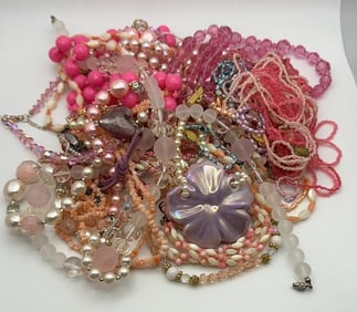 Mystery Pink Jewelry Grab Bag This Lot Consists of a Variety of Mostly Pink Necklaces