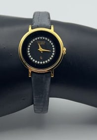 Citizen Black Leather Gold Tone Watch Watch Measures 8.25" Watch is Not Tested