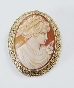 Antique 14k Carved Shell Cameo Convertible Pendant Pendant Weighs 15.8 Grams