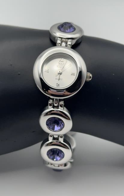 Nolan Miller Silver Tone Purple Crystal Watch Watch Measures 7.5" Watch is Not Tested (1 of 6)