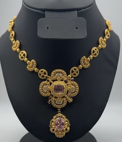 JBK Gold Tone Brooch and Necklace Convertible Set Necklace Measures 21" with Brooch