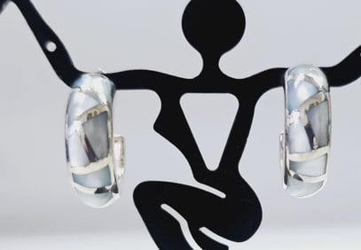 Sterling Silver Mother of Pearl Inlay  Earrings Earrings Weigh 14.3 Grams Collectively