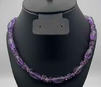 Tumbled Amethyst Bead Necklace Necklace Measures 24" Gold Tone Clasp