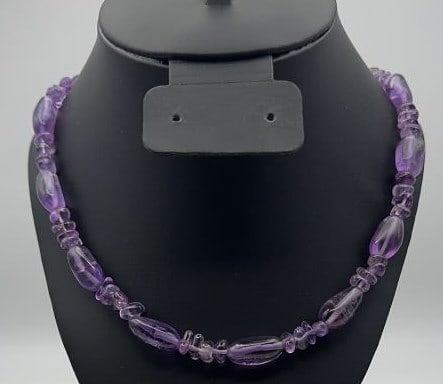 Tumbled Amethyst Bead Necklace Necklace Measures 24" Gold Tone Clasp (1 of 5)