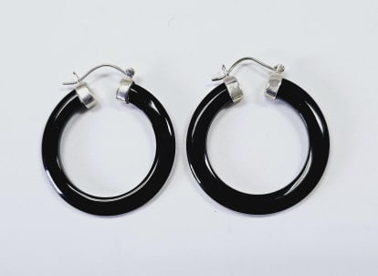 Sterling Silver Black Onyx Hoop Earrings Earrings Weigh 6.1 Grams: Earrings Weigh 6.1 Grams