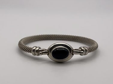 Joseph Esposito Sterling Silver Obsidian Bangle Bracelet Measures 6" Bracelet Weighs 22.6 Grams