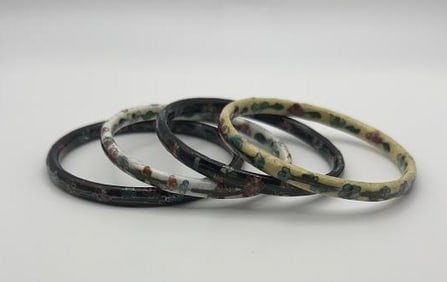 Set of Four Vintage Floral Cloisonne  Bangles All Bracelets Measure 5.5" Enamel on metal