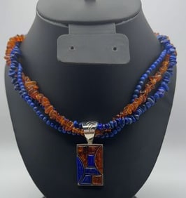 Jay King Sterling Silver Lapis and Amber Necklace Necklace Measures
