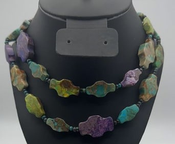 Multi Color Dyed Turquoise and Lapis Necklace Necklace Measures 41"