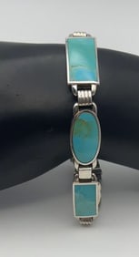Sterling Silver Turquoise Bracelet Thailand Bracelet Measures 7.5" Bracelet Weighs 24.3 Grams