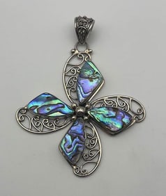 Meran Sterling Silver Abalone Filigree Pendant Pendant Weighs 31.2 Grams