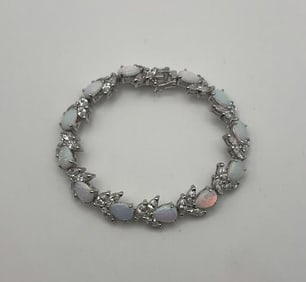 Sterling Synthetic Opal & Rhinestone Bracelet Bracelet Measures 7.5" Bracelet Weighs 20.6 Grams
