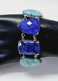 Whitney Kelly Sterling Turquoise & Lapis Bracelet Bracelet weighs 37.1 Grams