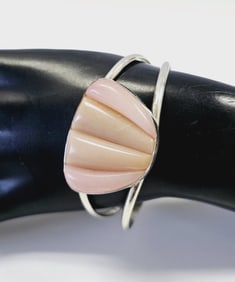 Jay King Sterling Pink Carved Stone Bracelet Bracelet weighs 29.6 Grams