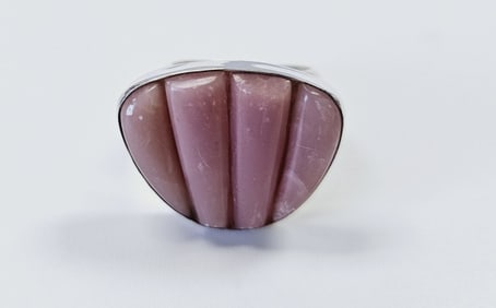 Jay King Sterling Silver Pink Carved Stone Ring Ring weighs 15.2 Grams Size 8.5