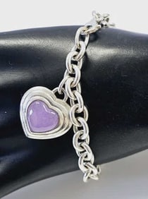 CNA Sterling Silver Lavender Jade Heart Bracelet Bracelet weighs 32.0 Grams