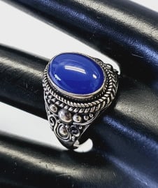 BA Sterling Silver Blue Chalcedony Bali Ring Ring weighs 9.1 Grams Size 9