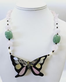 Lee Sands Mother of Pearl Inlay Butterfly Necklace Necklace measures 18"