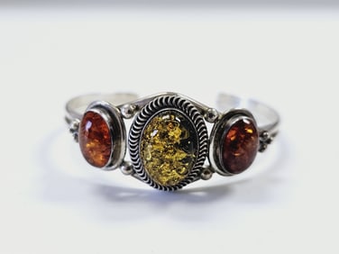 Jay King Sterlling Silver Amber Bangle Bracelet Bracelet weighs 21.3 Grams