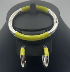 Sterling Silver Yellow Enamel Bracelet & Earrings Bracelet Measures