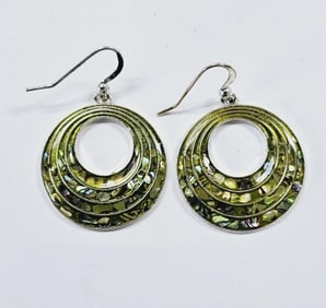 Sterling Silver Yellow Abalone Enamel Earrings Earrings Weigh 13.6 Grams Collectively
