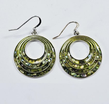 Sterling Silver Yellow Abalone Enamel Earrings Earrings Weigh 13.6 Grams Collectively: Earrings Weigh 13.6 Grams Collectively