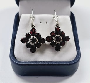 Sterling Silver Ruby Floral Earrings Earrings Weigh 5.1 Grams Collectively