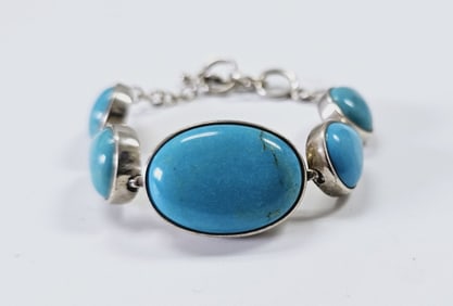 Sterling Silver Turquoise Bracelet Bracelet Measures 7.5" Bracelet Weighs 39.5 Grams