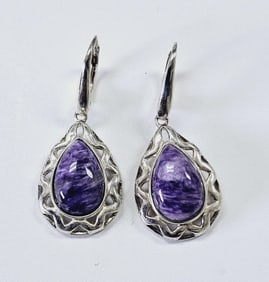 Sterling Silver Charoite Earrings Earrings Weigh 6.8 Grams Collectively