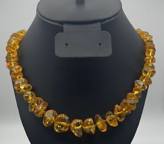 Tumbled Amber Necklace Necklace Measures 21" Gold Tone closure
