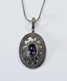BA Bali  Sterling Amethyst Cabochon Necklace Necklace Measures 22" Necklace Weighs 30.2 Grams