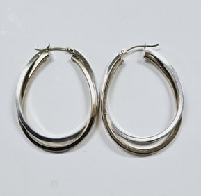 14k Gold and Sterling Silver Hoop Earrings Earrings Weigh 6.4 Grams Collectively