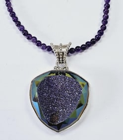 Colleen Lopez Sterling Purple Druzy Necklace Necklace Measures 23" Necklace Weighs 31.8 Grams