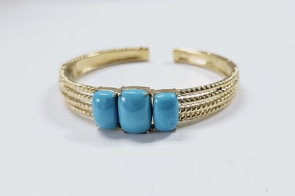 Sterling Silver Turquoise Hinged Bangle Bracelet Measures 6" Bracelet Weighs 32.8 Grams