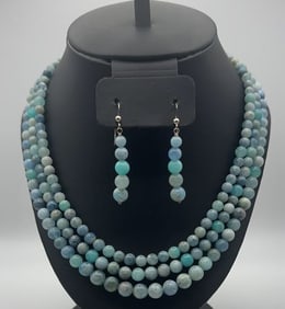 Sterling Silver Clasp Multi Blue Stone Set Necklace Measures
