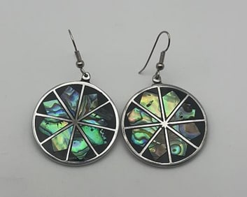 Vintage Abalone Mosaic Earrings Earrings Weigh 8.6 Grams