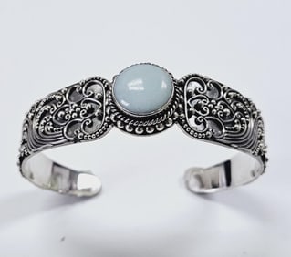 Sterling Silver Chalcedony Filigree Set Bracelet Measures