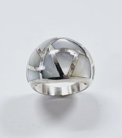 Sterling Silver Mother of Pearl Mosaic Ring Size 8.75  Ring Weighs 12 Grams