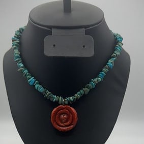 Carolynn Pollack Sterling Turquoise Coral Necklace Necklace Measures 15.5"