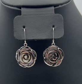 Sterling Silver Carved Abalone Earrings Earrings Weigh 5.6 Grams