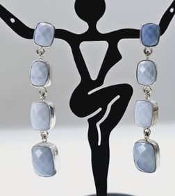 Sterling Silver Faceted Chalcedony Earrings Earrings Weigh 11.7 Grams