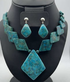 Jay King Sterling Turquoise Necklace & Earrings Necklace Measures