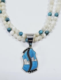 Jay King .925 Turquoise & Mother of Pearl Necklace Necklace Measures 18" Necklace Weighs 57.8 Grams