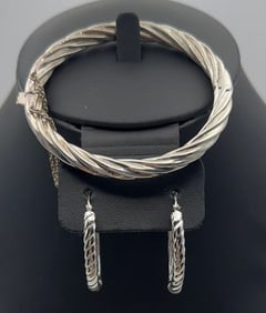 Sterling Silver Twisted Bangle & Earrings Bracelet Measures
